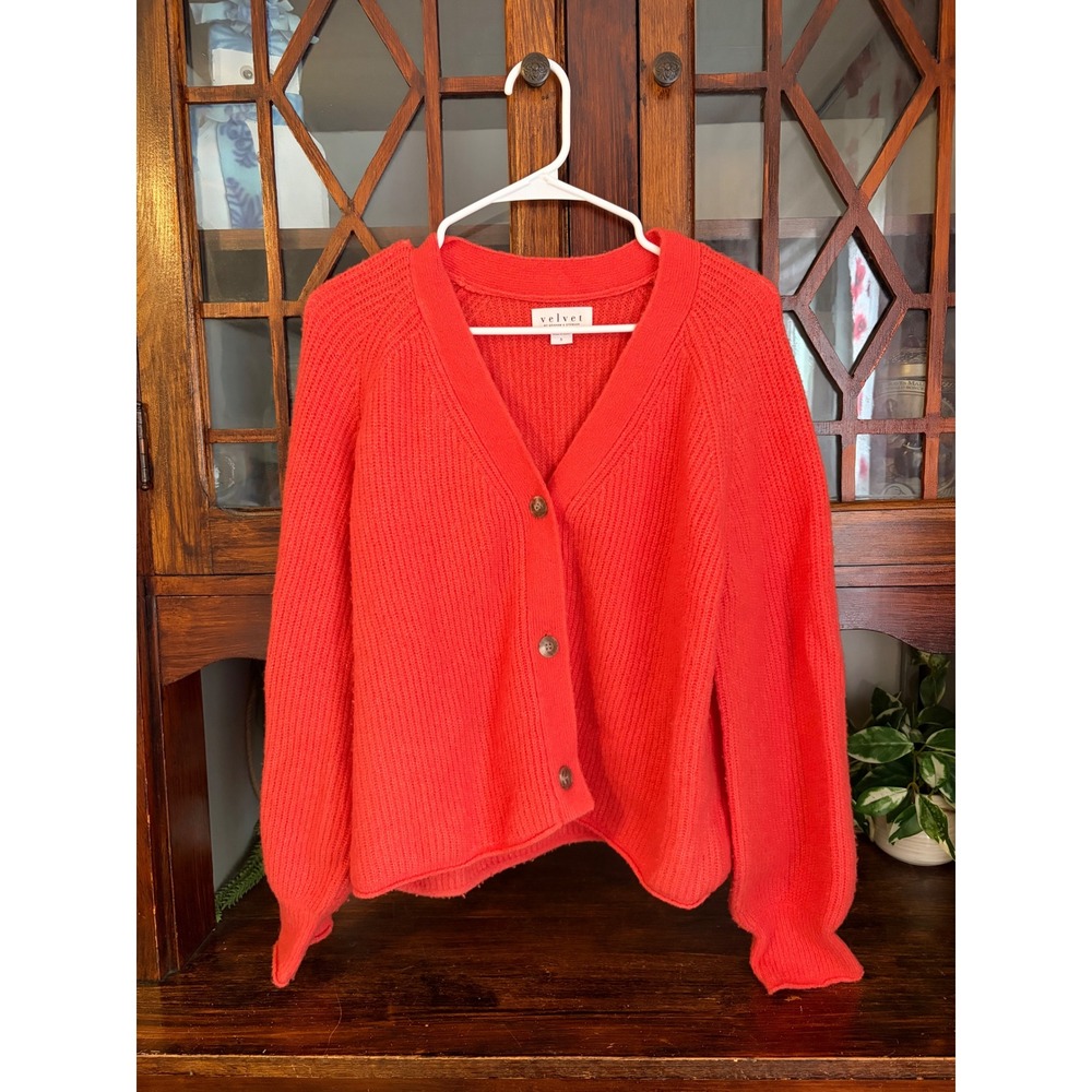 Velvet by Graham & Spencer Coral Mia Cardigan Wool Yak Blend Small - Picture 2 of 6